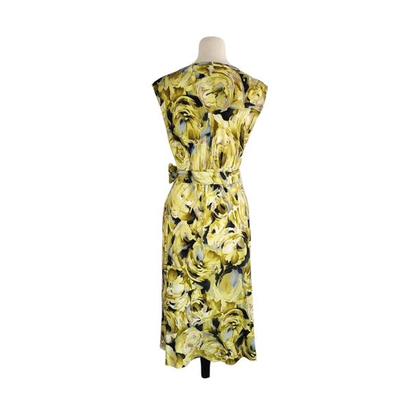 VTG 90s Talbots Collection Silk Watercolor Floral Midi Dress 14 Green Belted Bow - Picture 6 of 12